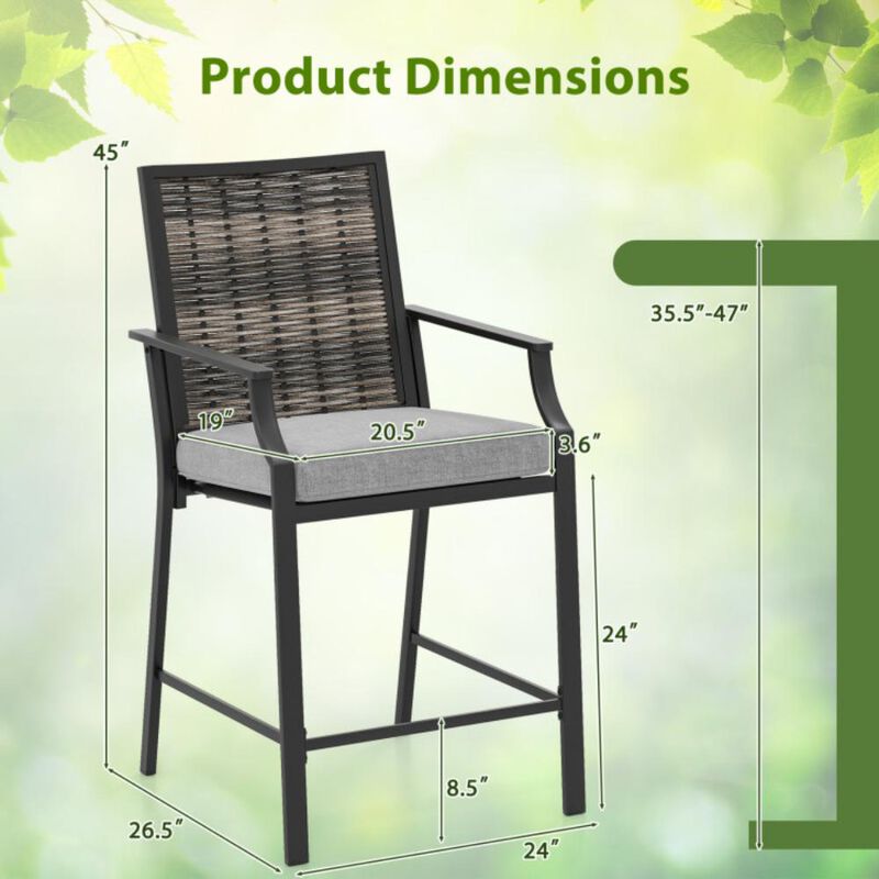 Hivvago Patio Bar Stools Set of 2 Counter Height Rattan Bar Chairs with Armrest