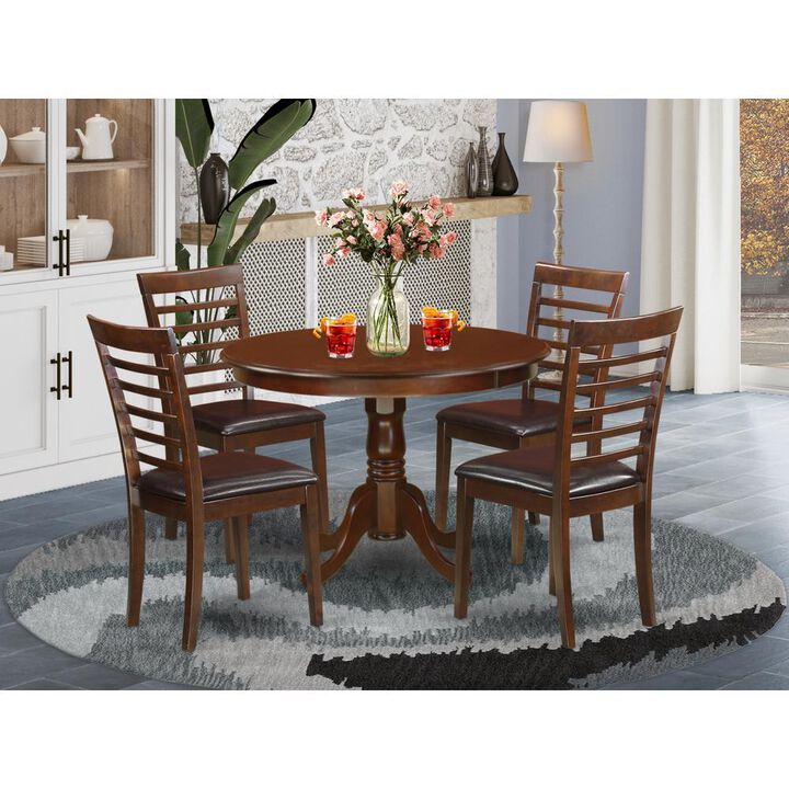 5 Pc set with a Round Kitchen Table and 4 Leather Kitchen Chairs in Mahogany