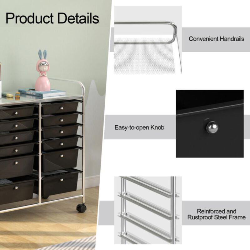 Hivvago 12-Drawer Rolling Storage Cart with Removable Drawers and Lockable Wheels
