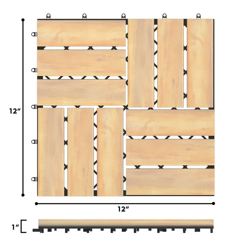 10 Pieces Acacia Wood  Interlocking Check Deck Tiles