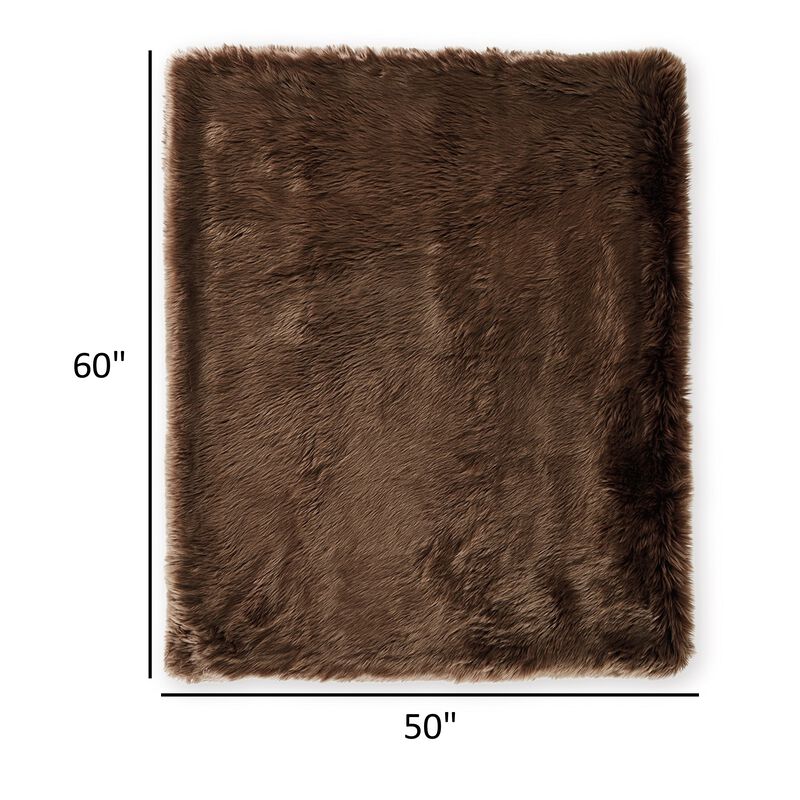 Throw Blanket Set of 3, Modern Soft Faux Fur Textured Brown Polyester - Benzara