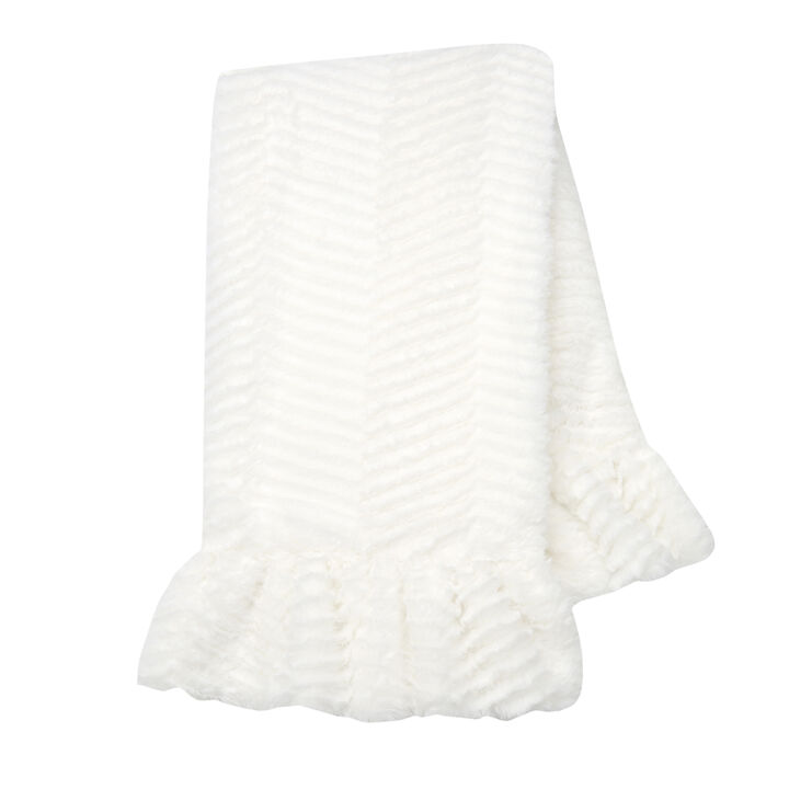 Lambs & Ivy Signature White Ruffled Lux Minky/Jersey Chevron Baby Blanket