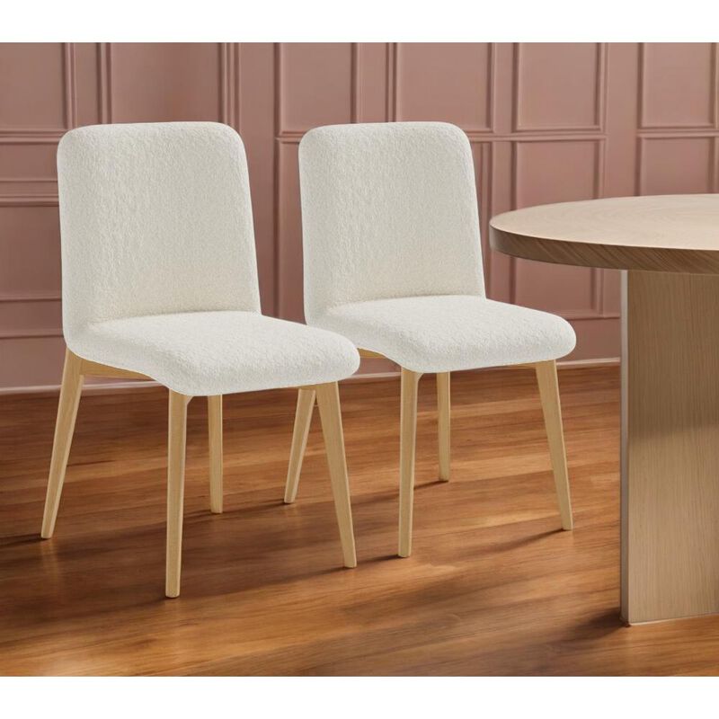 Hivvago Set of Two Off White And Natural Boucle Upholstered Dining Side Chairs