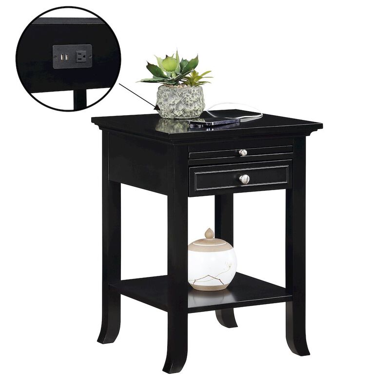Convenience Concepts 1 Drawer End Table with Charging Station and Pull-Out Shelf