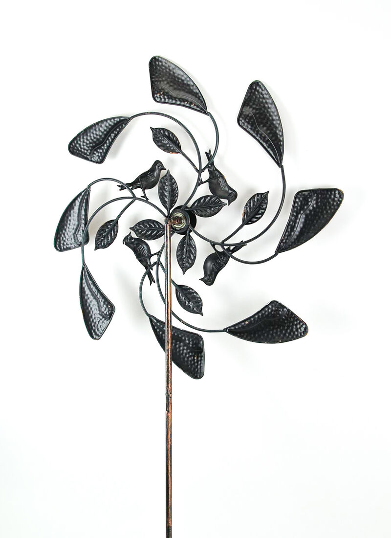 Two Tone Copper and Silver Kinetic Wind Spinner Garden Stake Bird or Dragonfly image number 2