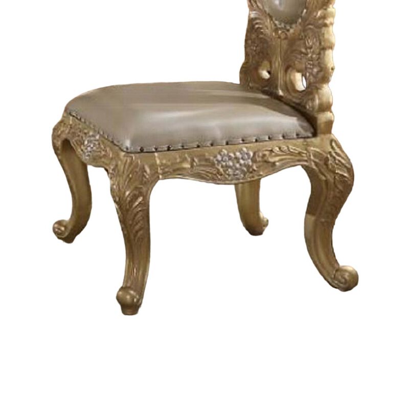 Otis Side Dining Chair Set of 2 Classic Light Gold Tufted Faux Leather - Benzara