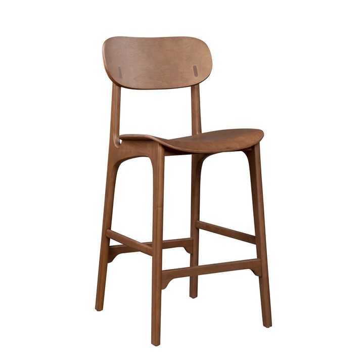 Seln 30 Inch Barstool Chair, Curved Seat, Open Back, Dark Brown Wood - Benzara