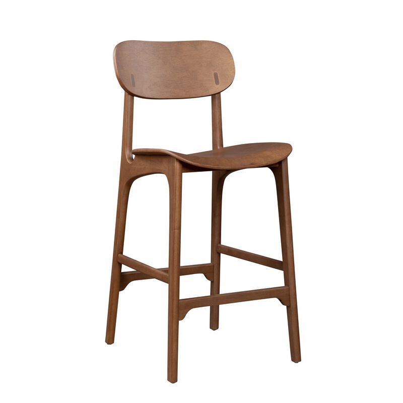 Seln 30 Inch Barstool Chair, Curved Seat, Open Back, Dark Brown Wood - Benzara