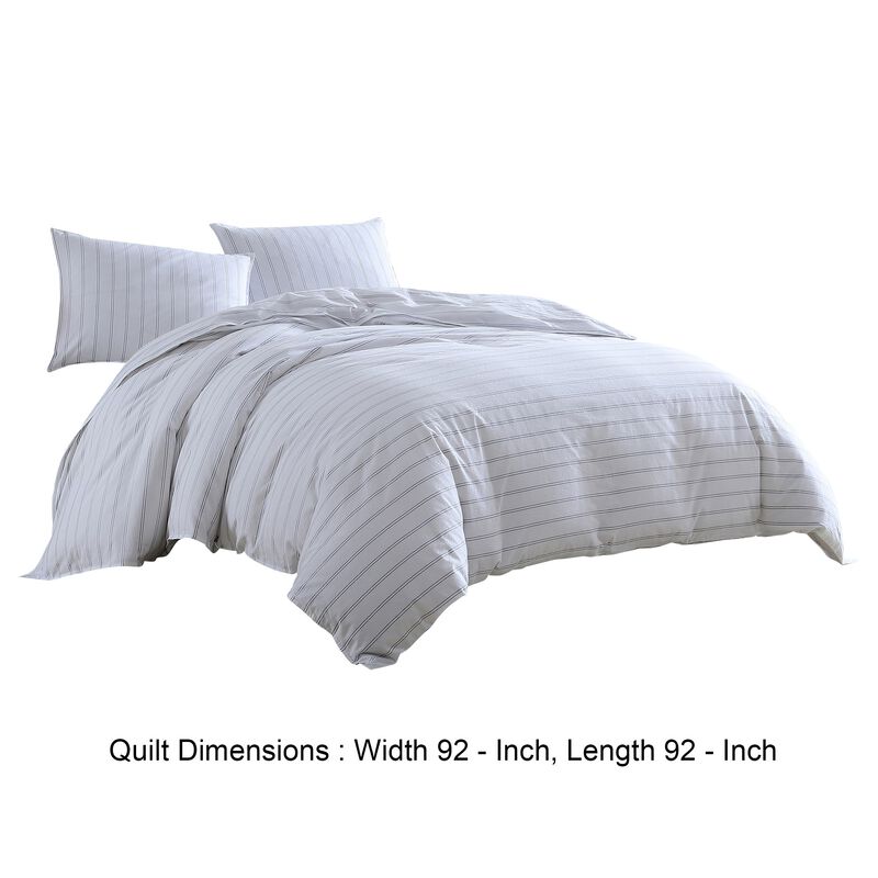 3 Piece Queen Comforter Set with Pinstripe Pattern, White and Black - Benzara