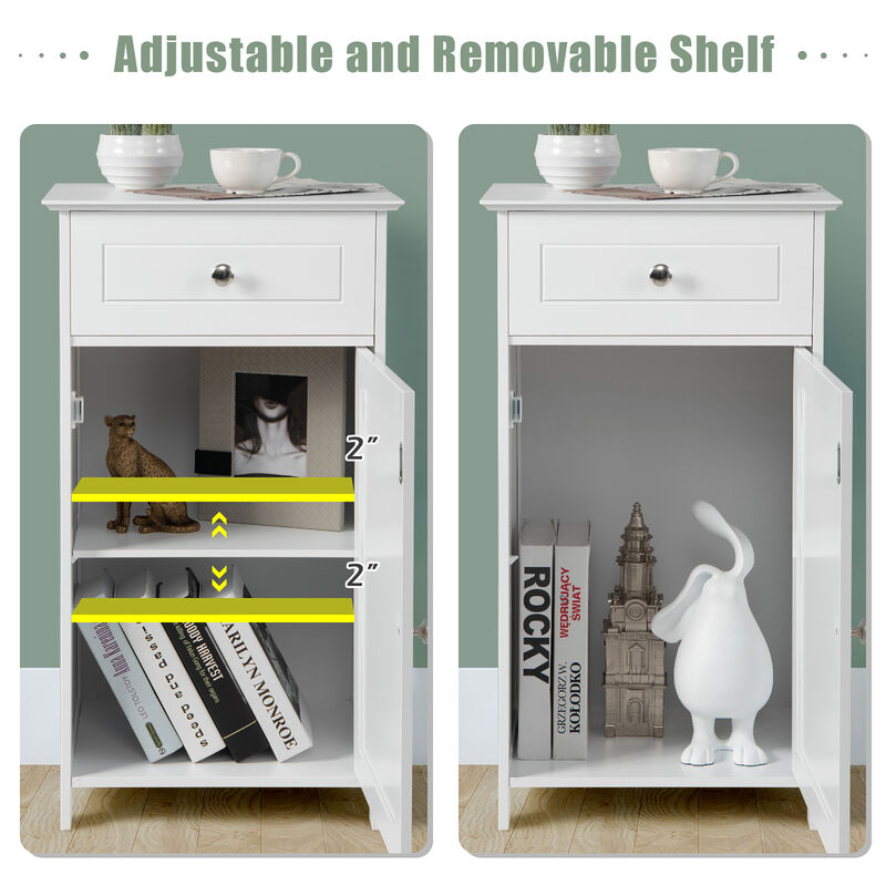 Costway Cabinet Bathroom Storage Floor Organizer Cupboard Drawer Shelf Bath Towel White