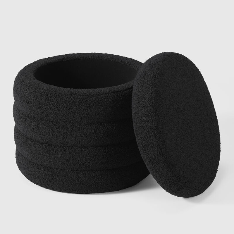 WestinTrends Mid-Century Modern Faux Sherpa Round Storage Ottoman image number 3