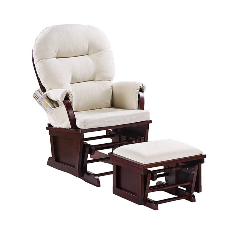 Noni Manual Glider Chair with Ottoman, Dark Brown, Beige