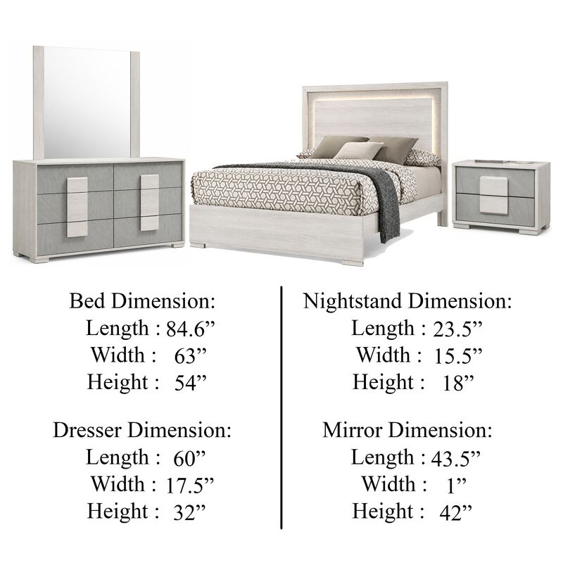 Nomi 4pc Queen Bedroom Set w LED Headboard, Stone Gray Drawers image number 4