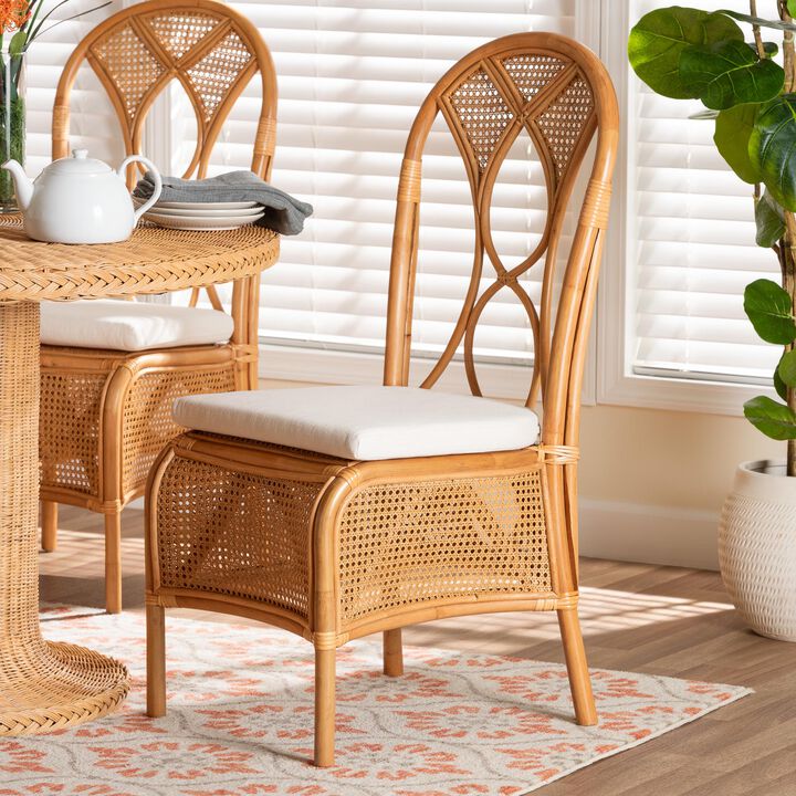 bali & pari Elsa Natural Rattan Dining Chair - Handcrafted Wicker Side Chair with Openwork Back and Woven Detailing, Coastal Boho Seating for Dining Room or Kitchen