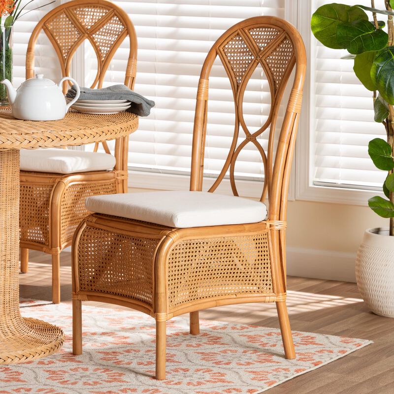 bali & pari Elsa Natural Rattan Dining Chair - Handcrafted Wicker Side Chair with Openwork Back and Woven Detailing, Coastal Boho Seating for Dining Room or Kitchen
