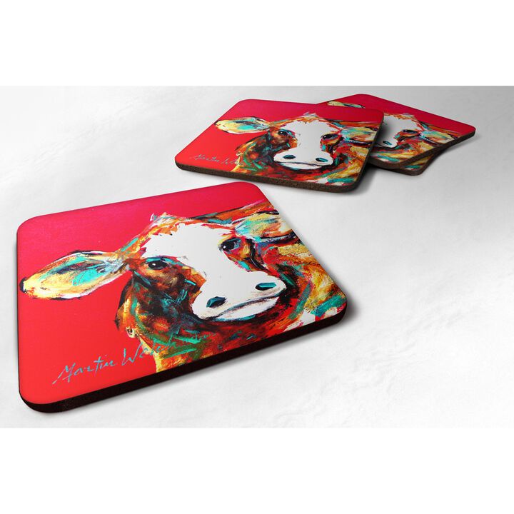 Caroline's Treasures MW1014FC Cow Caught Red Handed Foam Coasters (Set of 4), 3.5 H x 3.5 W, Multicolor