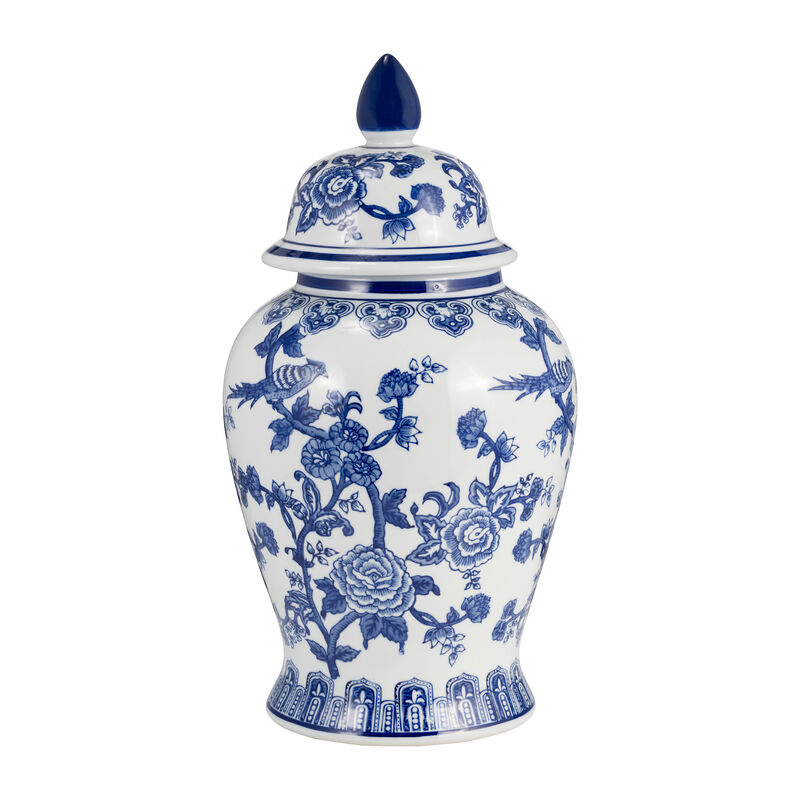 18" Temple Jar Bird/flower, Blue image number 0