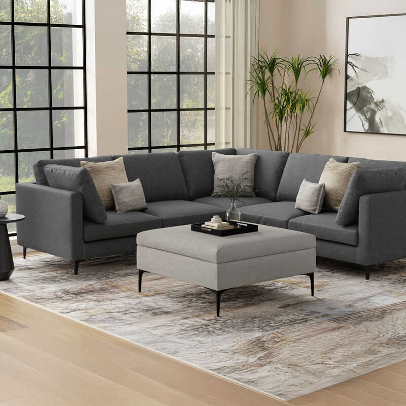 Rebecca 36 inch Wide Contemporary Square Mid&nbsp;Century Coffee Table&nbsp;Storage Ottoman with Lift Up Lid in Cloud Grey Polyester Linen, Assembled image number 2