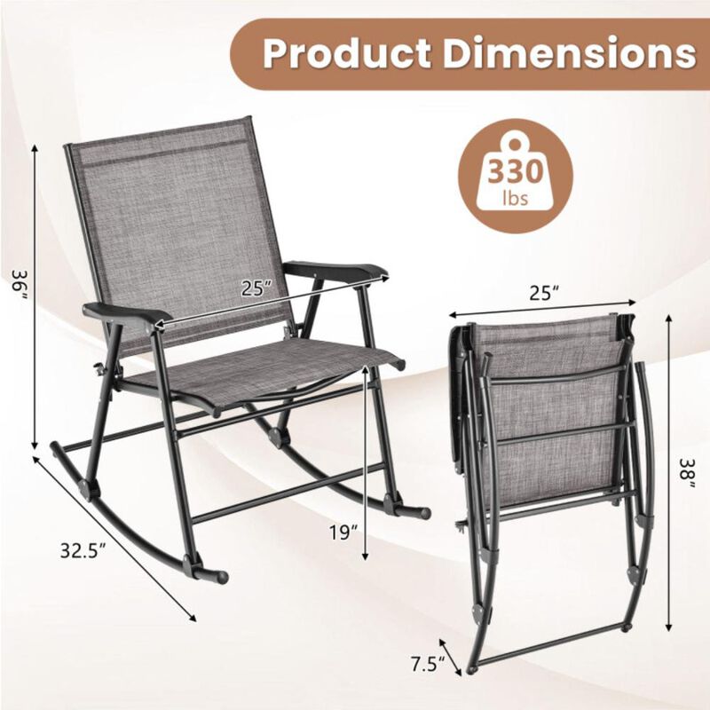Hivvago Set of 2 Folding Rocking Chair with Breathable Seat Fabric-Set of 2