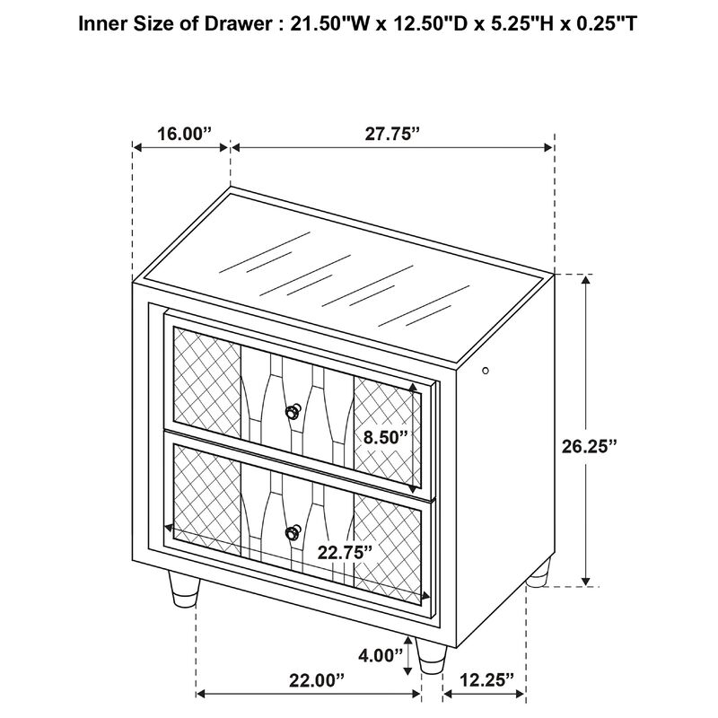 Maren Nightstand with 2 LED Drawers, USB Port, Velvet image number 7