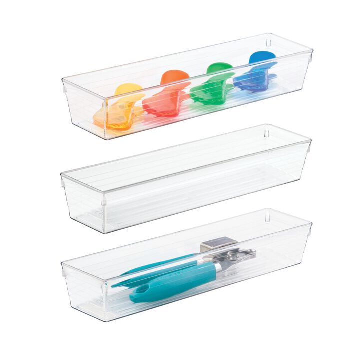 mDesign Plastic Kitchen Cabinet Drawer Organizer Tray, 12" Long, 3 Pack - Clear