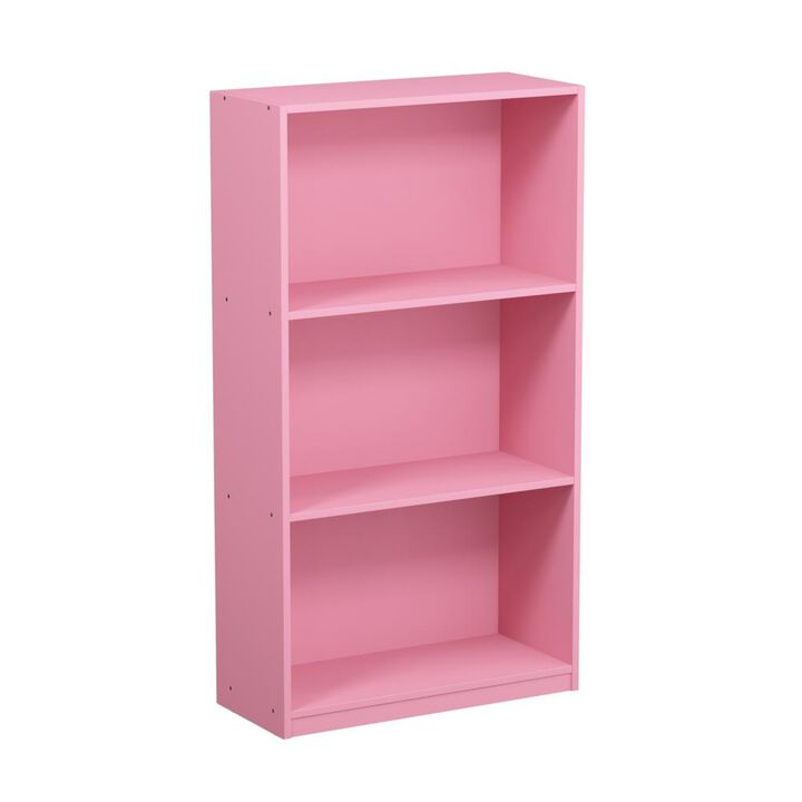 FURINNO Basic 3-Tier Bookcase Storage Shelves, Pink