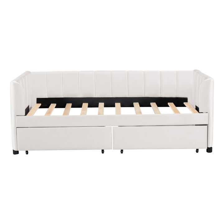 Merax Velvet Daybed with Backrest and 2 Drawers