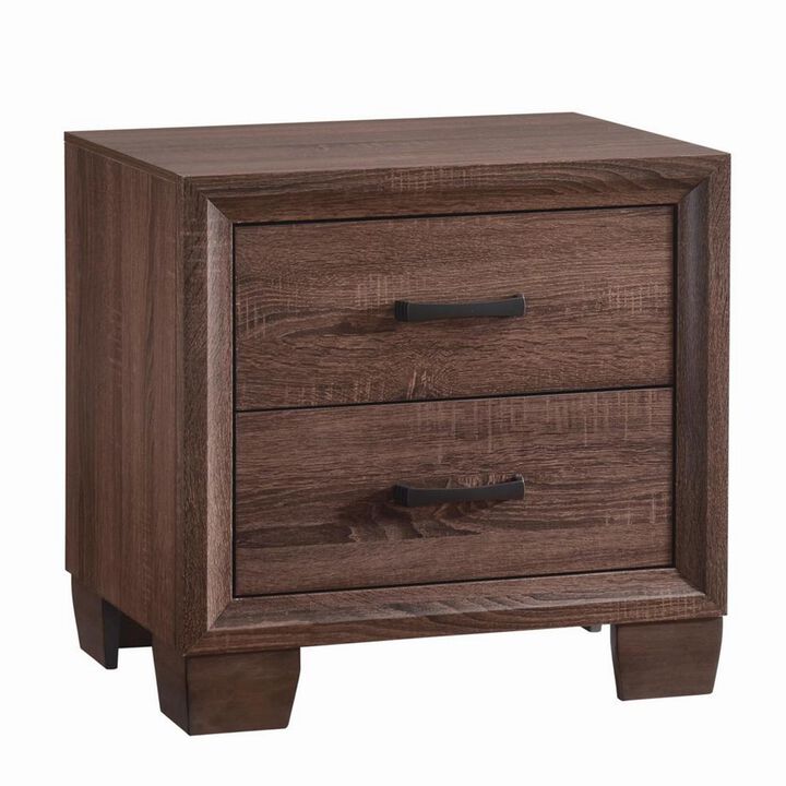 Wooden 2 Drawer Nightstand, Medium Warm Brown-Benzara