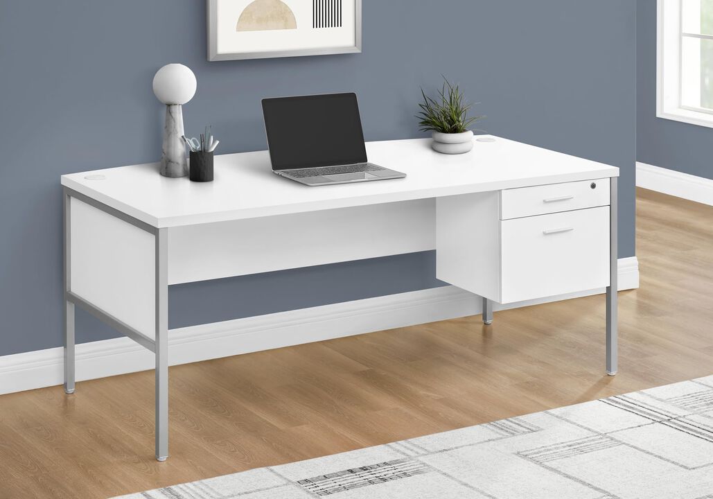 Monarch Specialties 7725, Home Office, Work, Laptop, File Storage Drawer Computer Desk 72" L White Silver Commercial Grade, 70.75" L x 35.5" W x 30" H