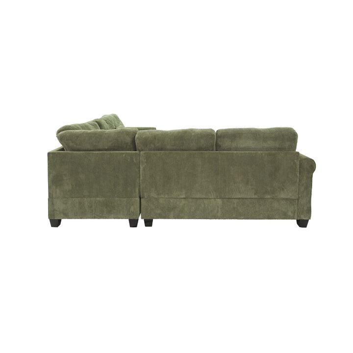 Fero 4pc L Sectional Sofa, Wedge n Ottoman Set, Sage Green Corduroy