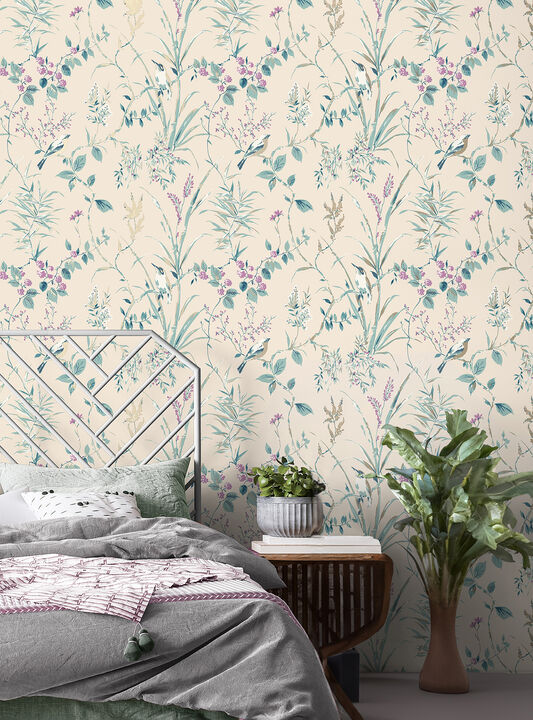 Mariko Teal Botanical Wallpaper