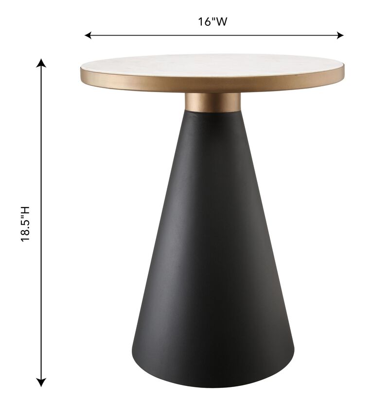Tov Furniture Richard White Marble Top with Black Conical Metal Base 16" Round Living Room Occasional Table (Side Table) image number 2