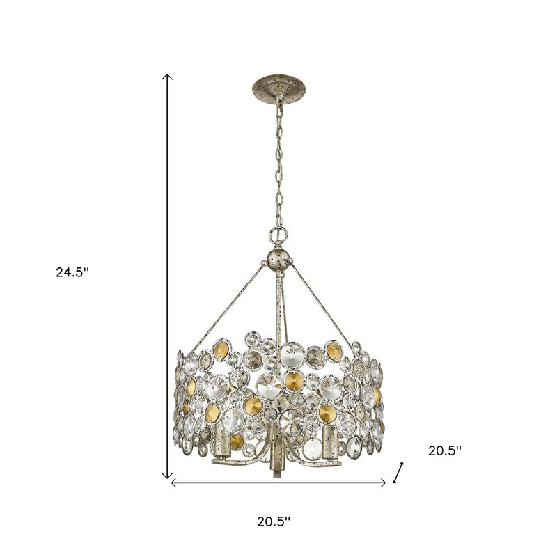 HomeRoots Silver Three Light Metal and Crystals Dimmable Chandelier With Silver Shades image number 3