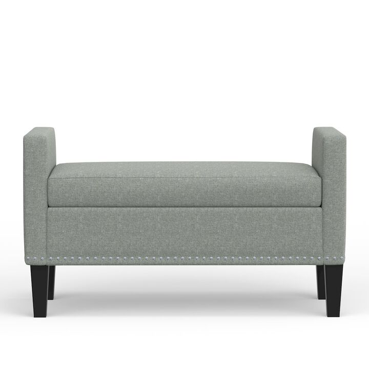 Rize Home 41.5 Storage Bench with Nailhead Trim - Stone (Light Gray)