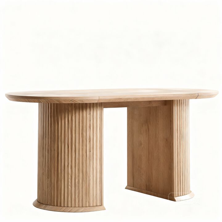 63" Oval Dining Table for 4-6, Fluted Base, Marble-Look Top, 300 lb Capacity