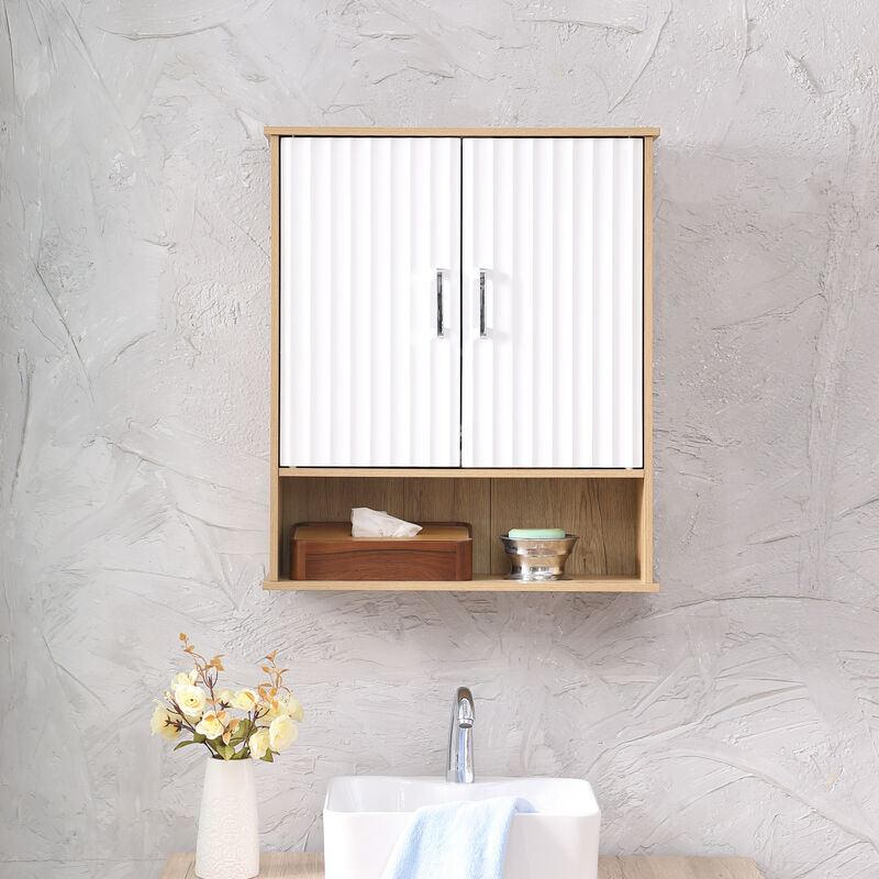 ELEMENT ACE Stylish Wall-Mounted Bathroom Cabinet with Adjustable Shelf and Wave-Patterned Doors for Modern Storage Solutions image number 7