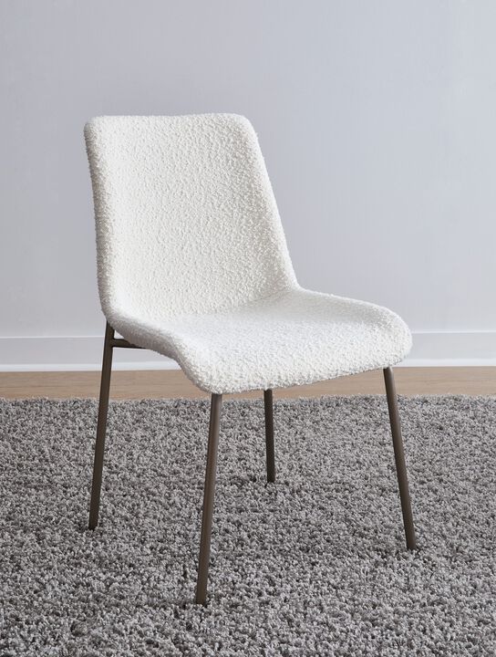 Jade Upholstered Dining Chair in Cottage Cheese Boucle and Brushed Nickel Metal - Set of 2