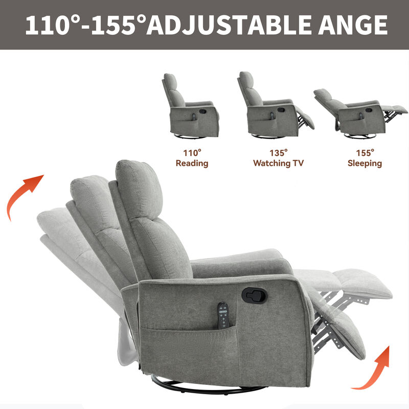Merax 360&deg; Swivel Rocking Recliner with Massage & Lumbar Heat image number 3
