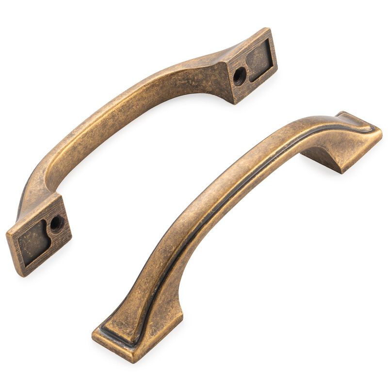 KOOFIZO Square Foot Craftsman Cabinet Bow Pull - Antique Brass Furniture Handle, 3 Inch/76mm Screw Spacing, 10-Pack for Kitchen