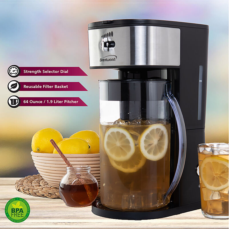 Brentwood Iced Tea and Coffee Maker in Black with 64 Ounce Pitcher