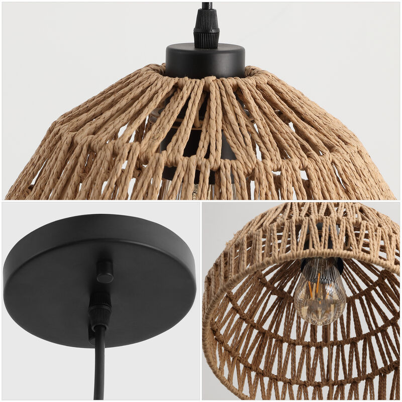 Campana Bohemian Modern Woven Rattaniron LED Pendant