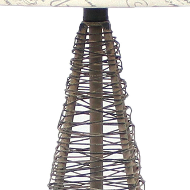 Hivvago 29" Gray Metal Geometric Bedside With White Text Drum Shade