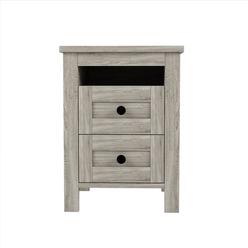 Streamdale Farmhouse Gray Nightstand with Storage Cabinet