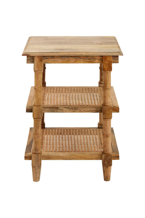 HomeRoots 24" Natural Solid Wood End Table With Two Shelves