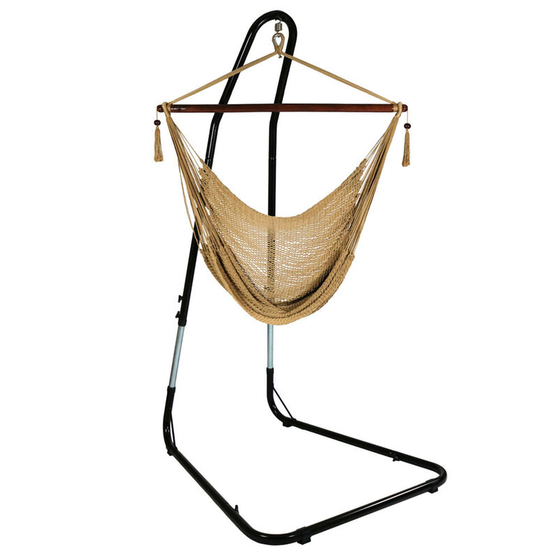 Sunnydaze Extra Large Hammock Chair with Adjustable Steel Stand - Tan