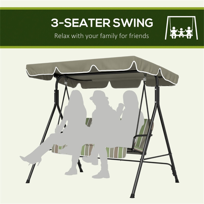 3-Seat Outdoor Swing Chair, Comfortable Patio Swing with Canopy for Yard & Terrace image number 3