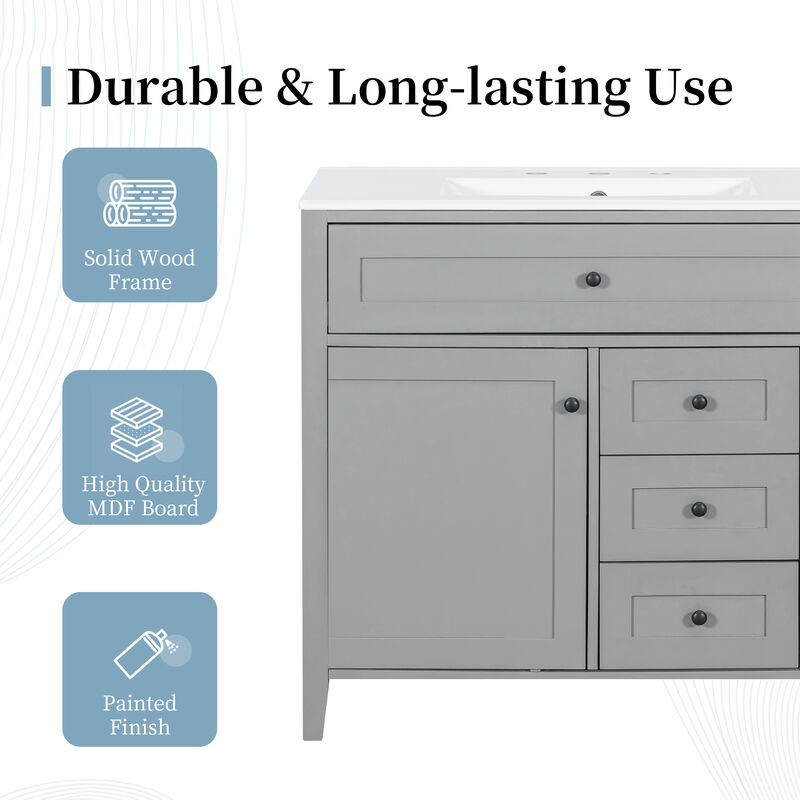 Merax Bathroom Storage Vanity with Left Adjustable Shelving Cabinet & 3 Right Smooth-Glide Drawers image number 8