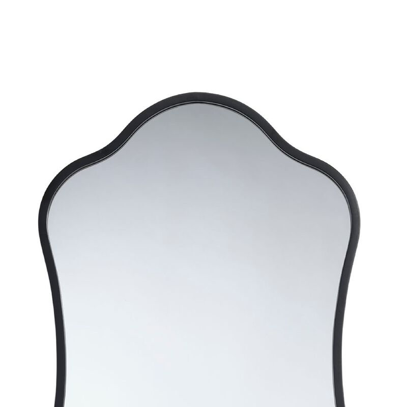 Ari Floor Mirror, 58 Inch, Black Metal Wavy Frame, Hand Forged Iron - Benzara