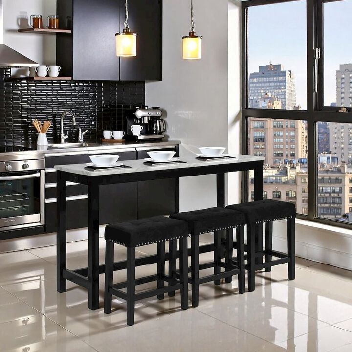 Bar Table Set, Console Table with Stools, Wood Sofa Table with Stools Black