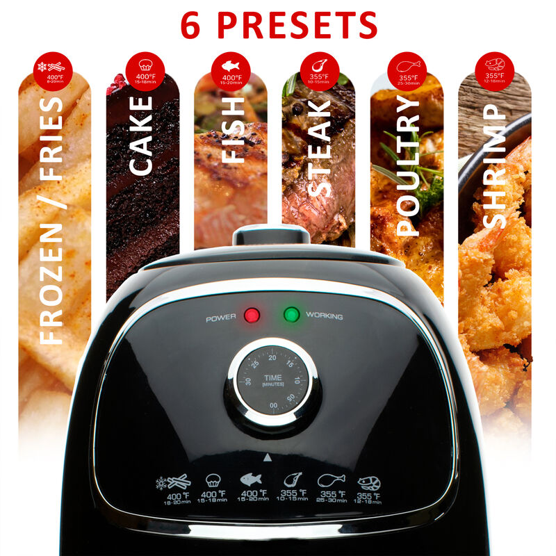 Brentwood AF-202BK 2 Quart Small Electric Air Fryer Black with Timer and Temp Control